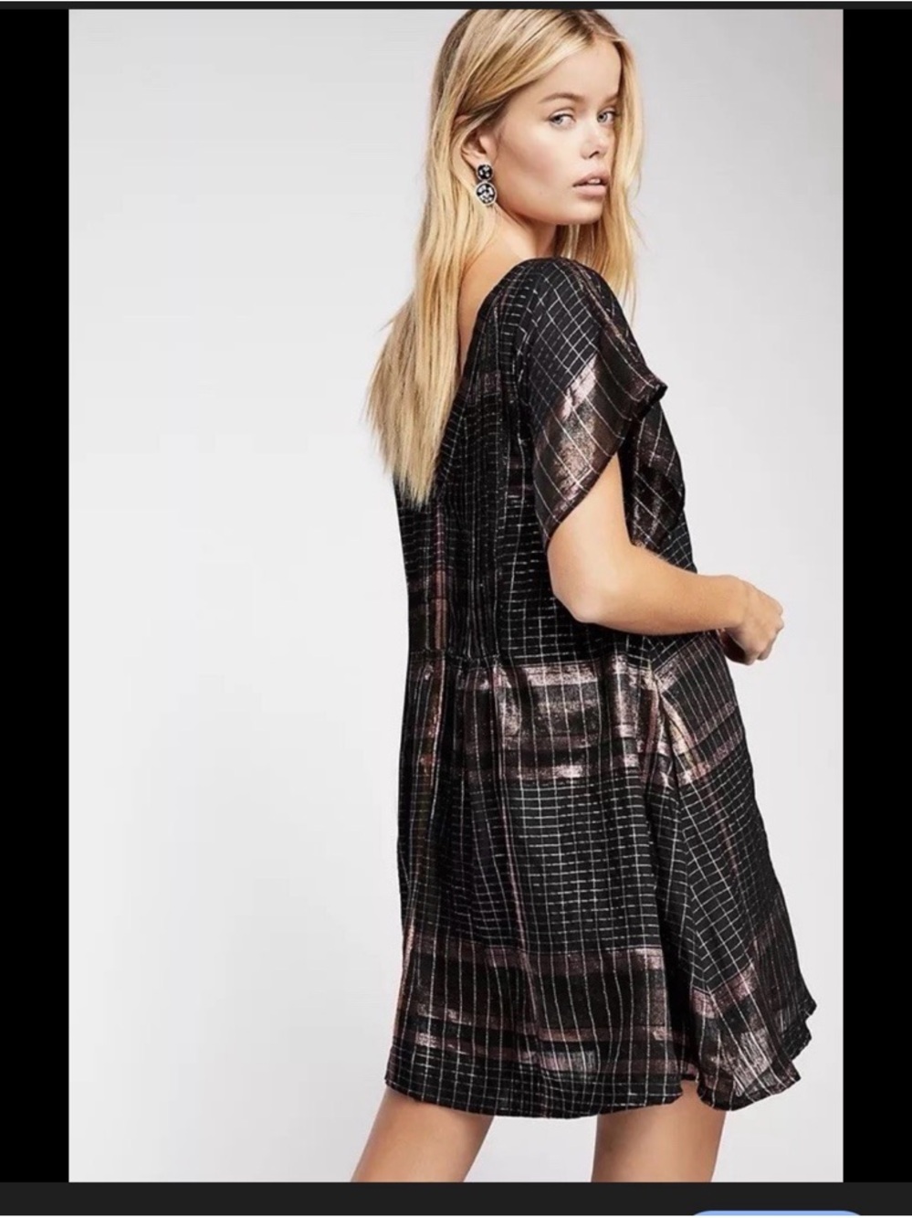 People Barcelona Shimmer Metallic Plaid Mini Dress. - Picture 2 of 3